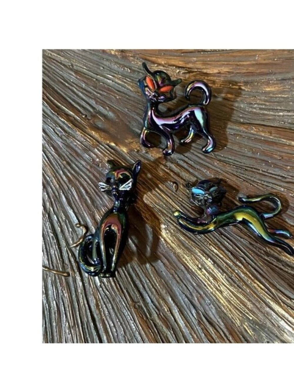 3 Opalescent Cat Brooches